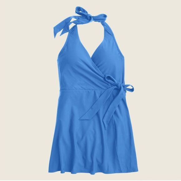 J. Crew NEW Halter Wrap Swim Dress Swimsuit Light Blue Size 6 - Picture 4 of 12